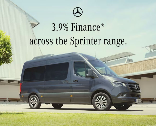 3.9% finance text behind a Mercedes-Benz van