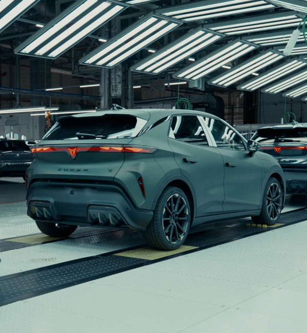 Rear angle photo of a CUPRA Raval in a factory